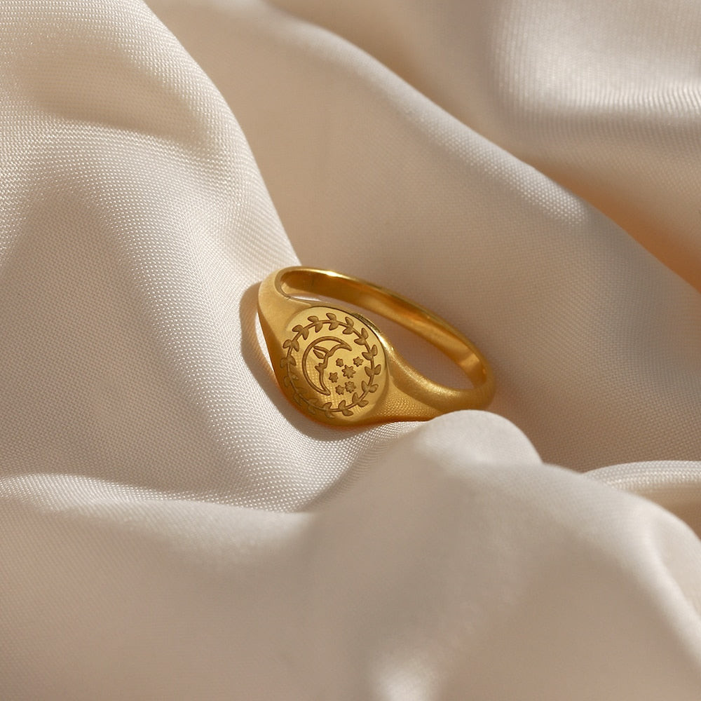 Sonnenzeichen und Mondzeichen Edelstahl-Ring