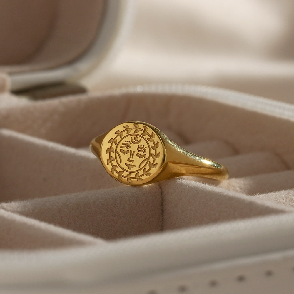 Sonnenzeichen und Mondzeichen Edelstahl-Ring