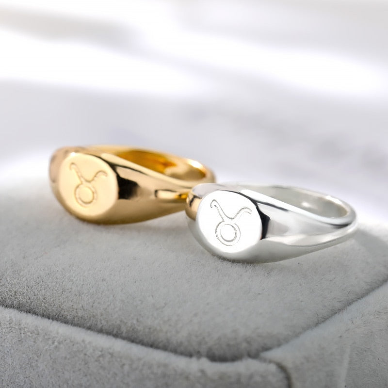 Zodiac stainless steel ring in gold and silver