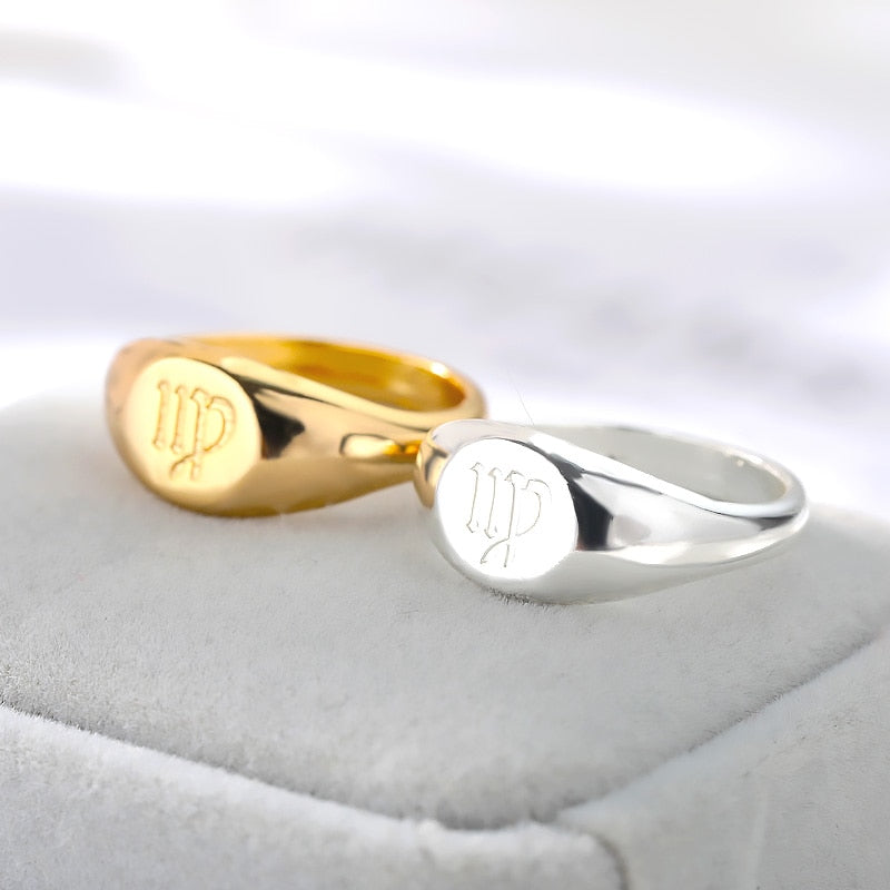 Zodiac stainless steel ring in gold and silver