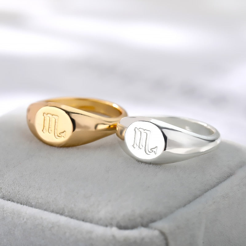 Zodiac stainless steel ring in gold and silver