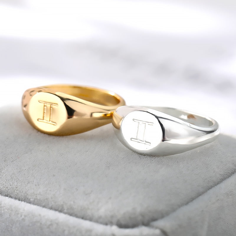 Zodiac stainless steel ring in gold and silver