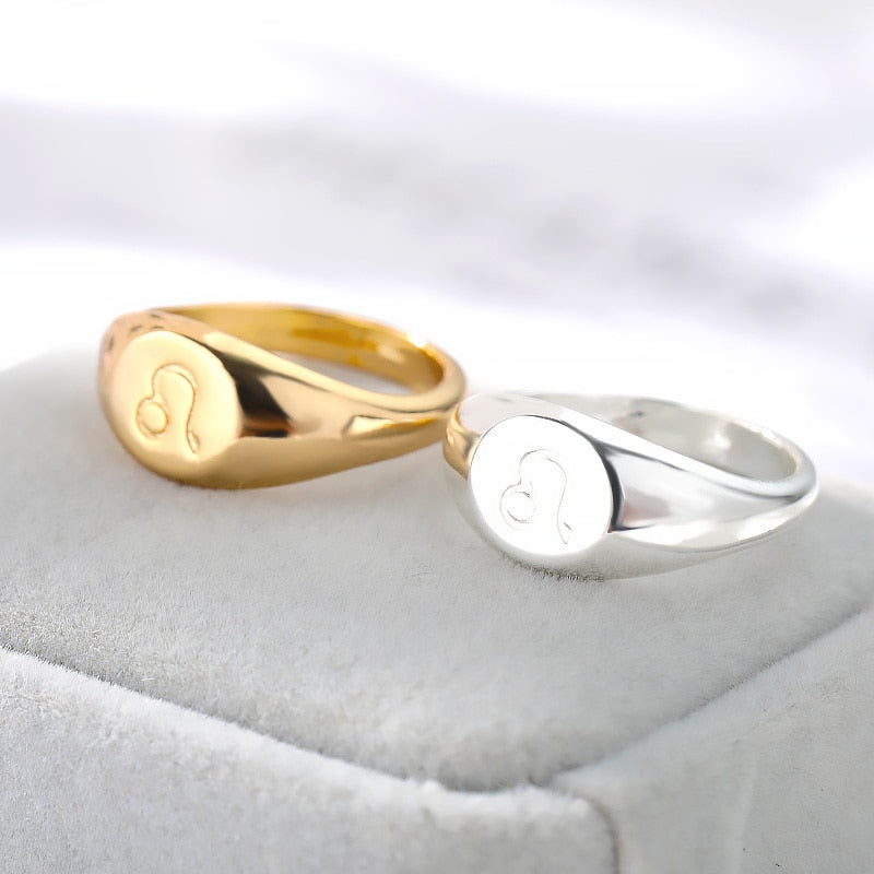 Zodiac stainless steel ring in gold and silver