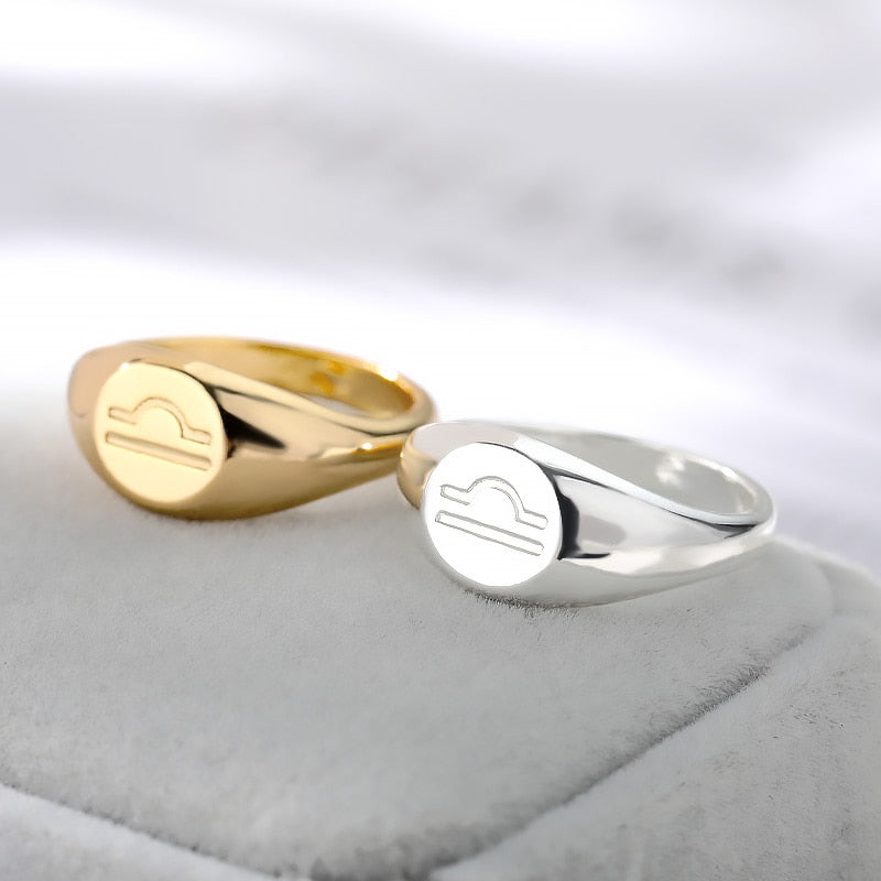 Zodiac stainless steel ring in gold and silver