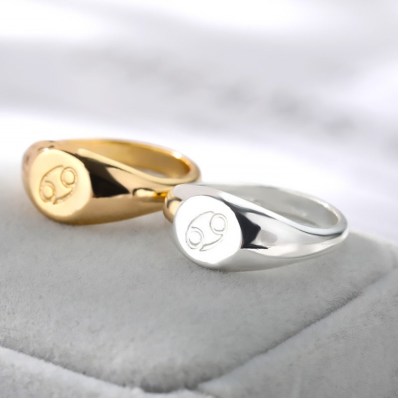 Zodiac stainless steel ring in gold and silver