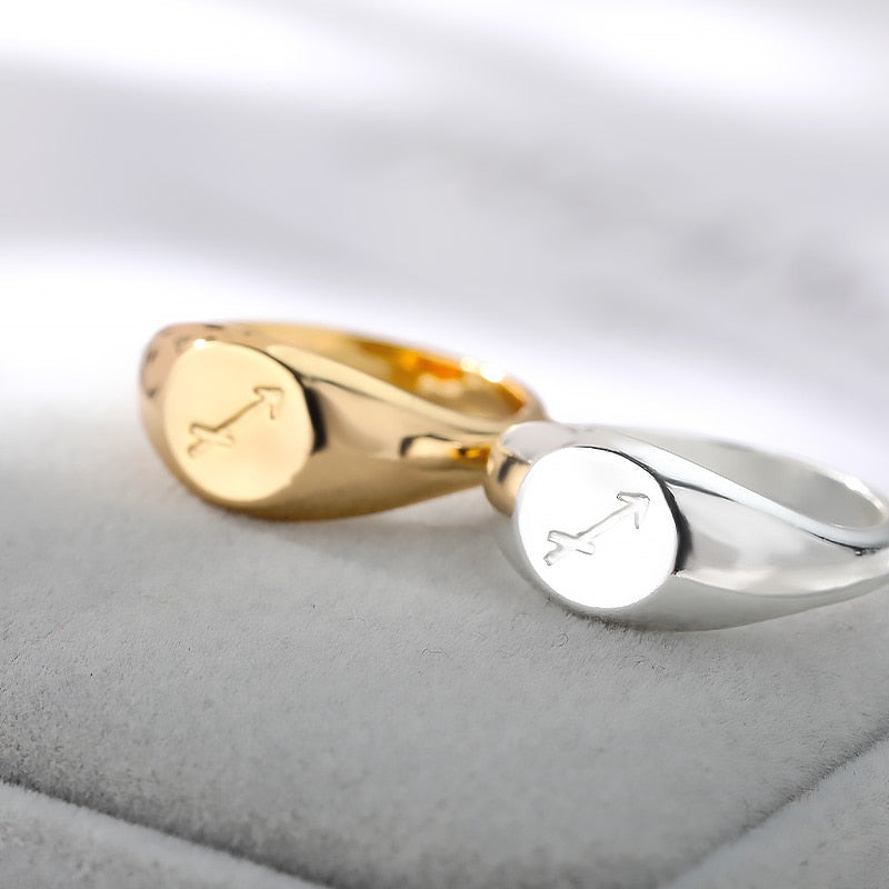 Zodiac stainless steel ring in gold and silver