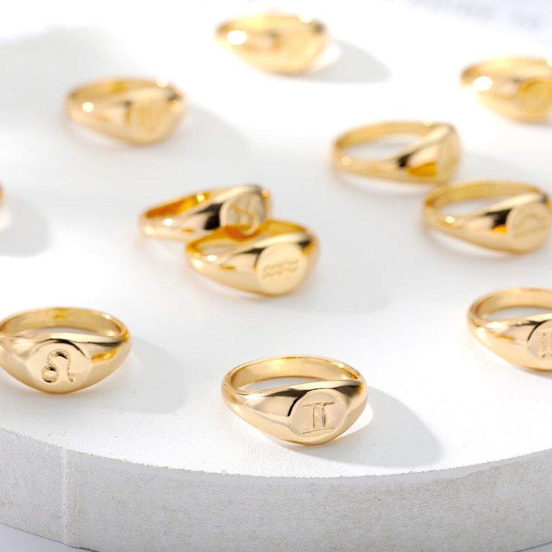 Zodiac stainless steel ring in gold and silver