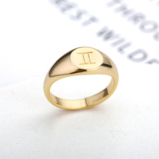 Zodiac stainless steel ring in gold and silver